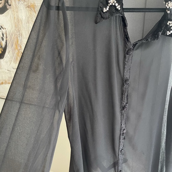 Black sheer long sleeve blouse with gem stones - Picture 2 of 5